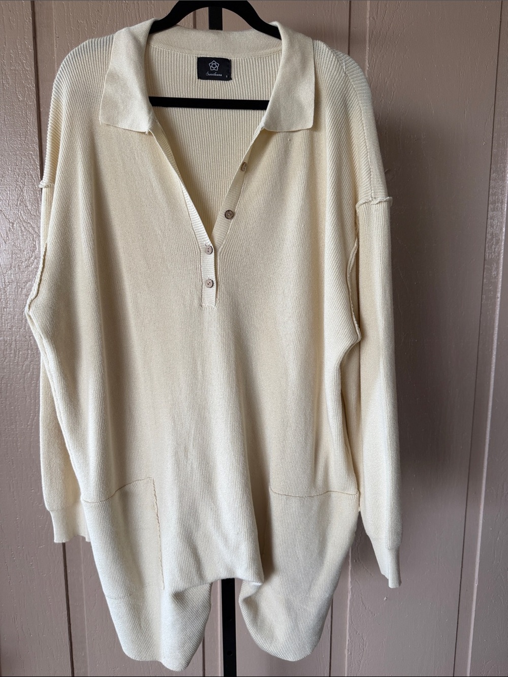 Cream Ribbed Knit Sweater Romper - Picture 5 of 6
